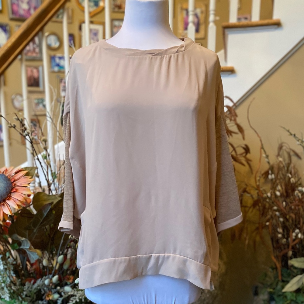 Fab’rik L Beige Multi Media Dolman Sleeve 2 Pocket Blouse